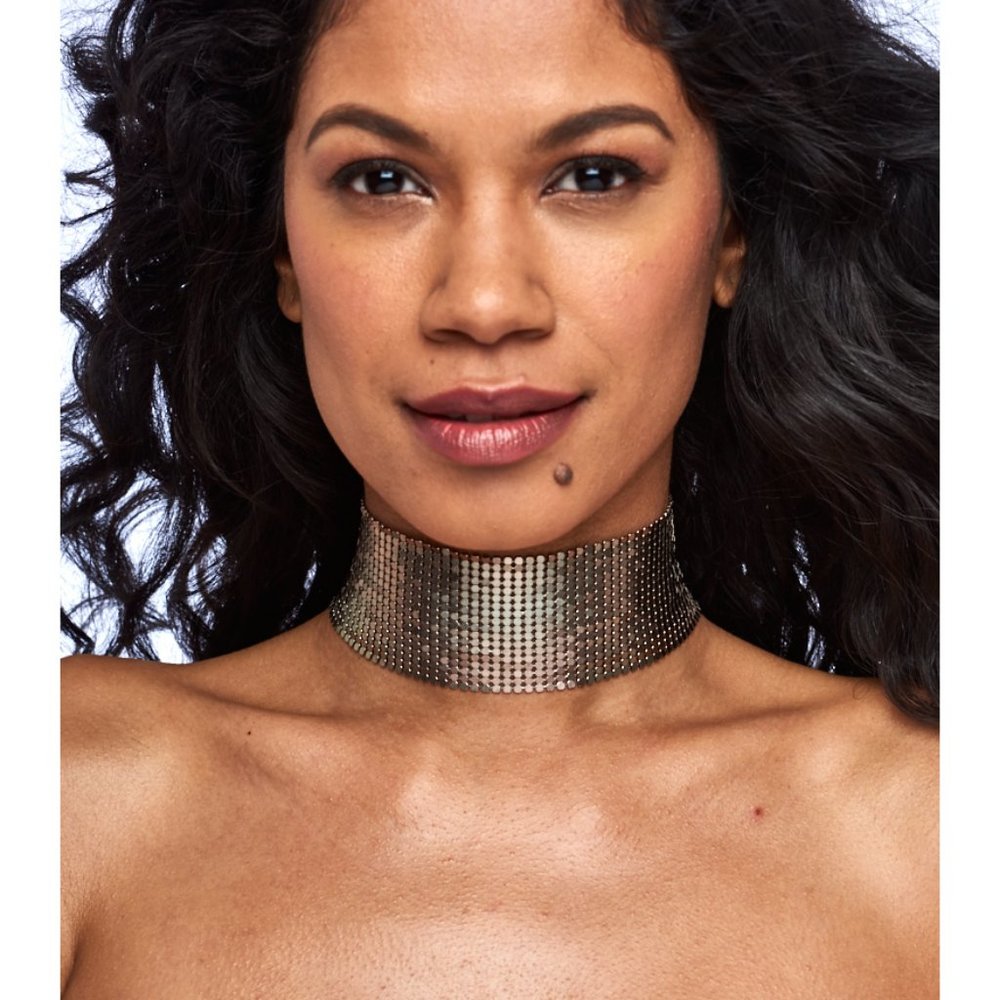 PINK & GREEN HOLOGRAPHIC DUO CHROME GUNMETAL CHAINMAIL MESH THICK CHOKER GOTH - Picture 4 of 9